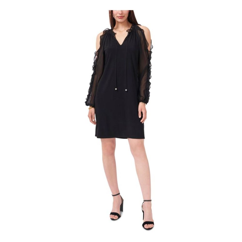 JBS LIMITED Womens Black Tie Cold-shoulder Long Sleeve Split Sheath Dress M